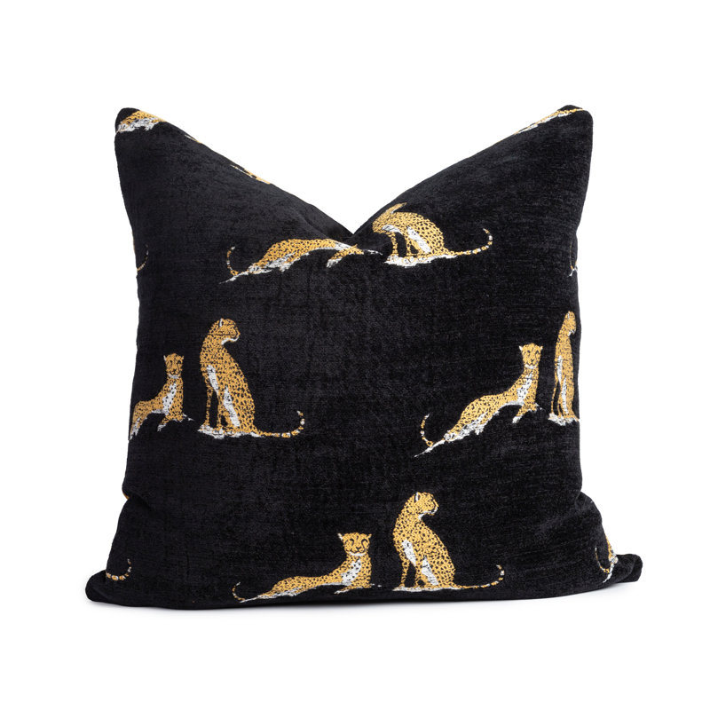 Panther Animal Print Feather Throw Pillow, Yellow/Black