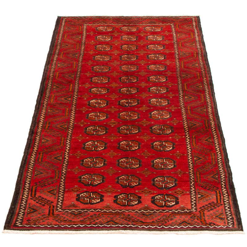 Tapis unique en laine noué à la main 4 pi x 8 pi 4 po nouvel âge Macaluso - rouge / jaune / noir