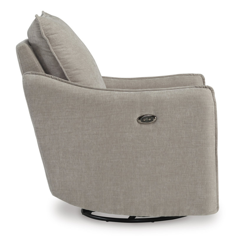 Beige Velvet Swivel Recliner with Metal Base