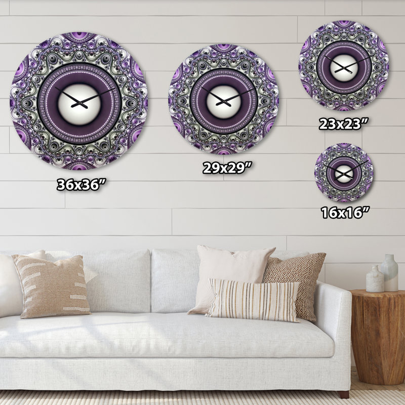 Horloge murale moderne à motif de fractale mauve avec cercles, Surdimensionné