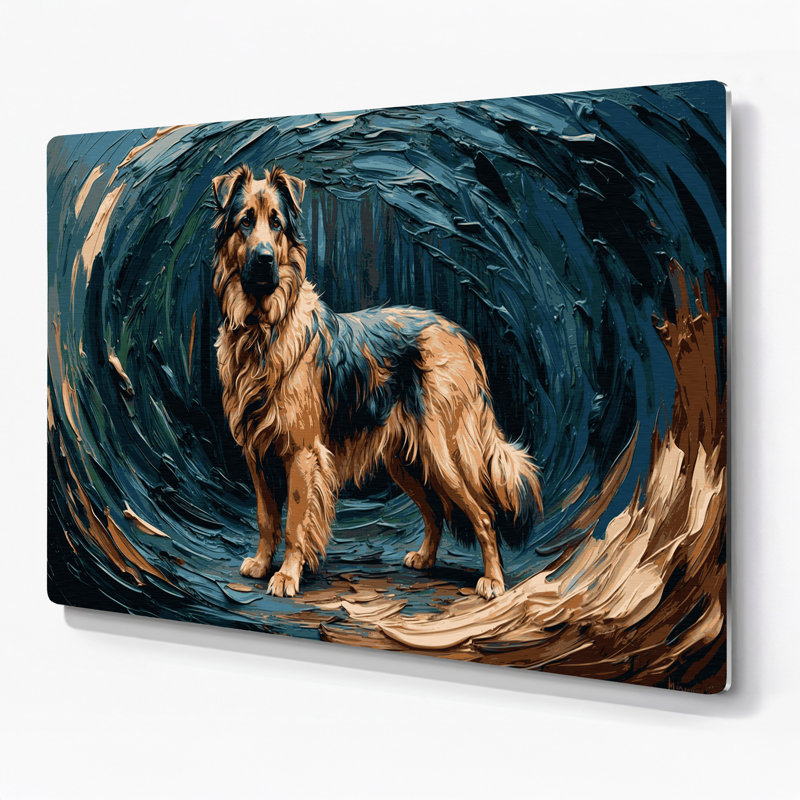 Chiens, art mural en métal bleu Hovawart, H 20 po x l 24 po