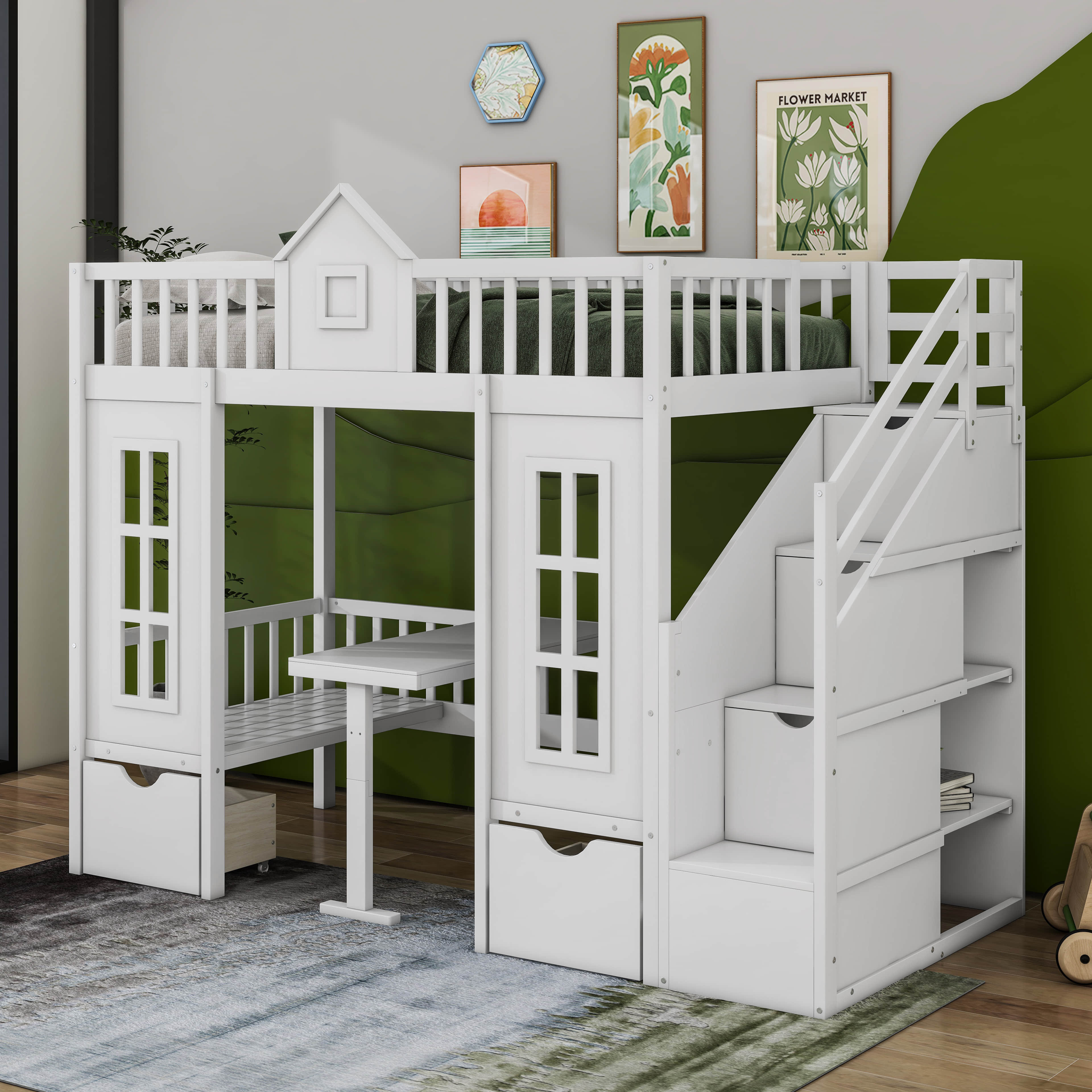 Harriet Bee Twin-Over-Twin Bunk Bed With Changeable Table And Down Desk ...