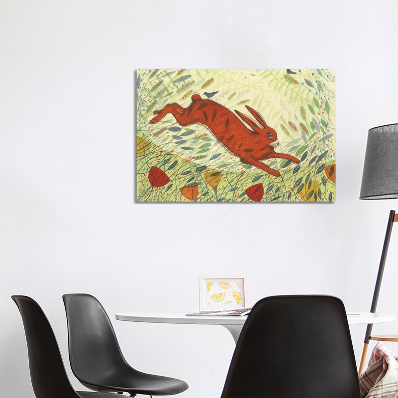 «The Hare And The Crows» par Michelle Campbell - peinture sur toile tendue, H 26 po x l 40 po x 1,5 po