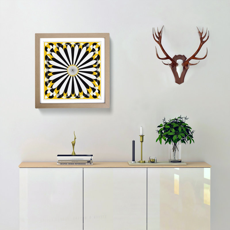 Daisy Op Art No.2 - Single Picture Frame Print on Wood, Oak
