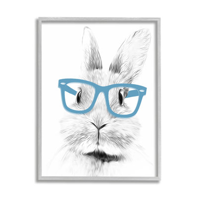 Portrait de lapin monochrome avec lunettes bleues par Annalisa Latella - impression