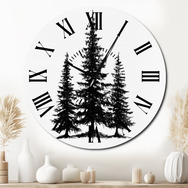 Forêt de pins en hiver féérique II - Horloge murale rustique en métal, Surdimensionné