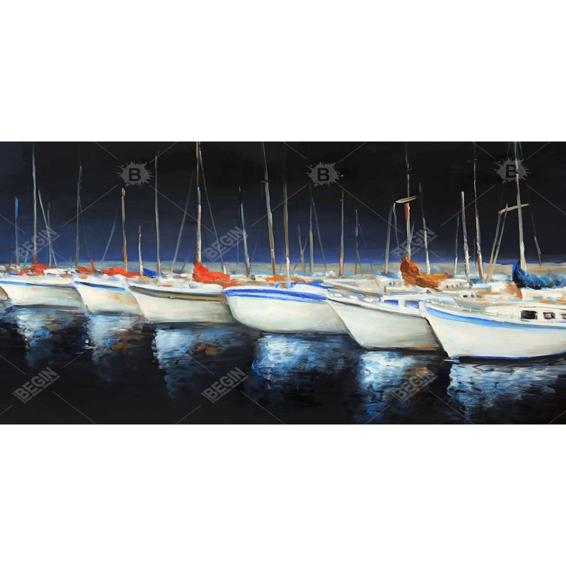 Bateaux de pêche à la marina - décor de toile de chambre à coucher