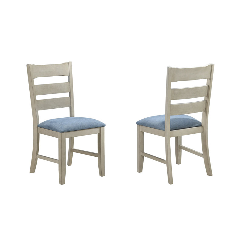 Chaises rembourrées en bois et coton Raburn, Bleu, Fumé blanche