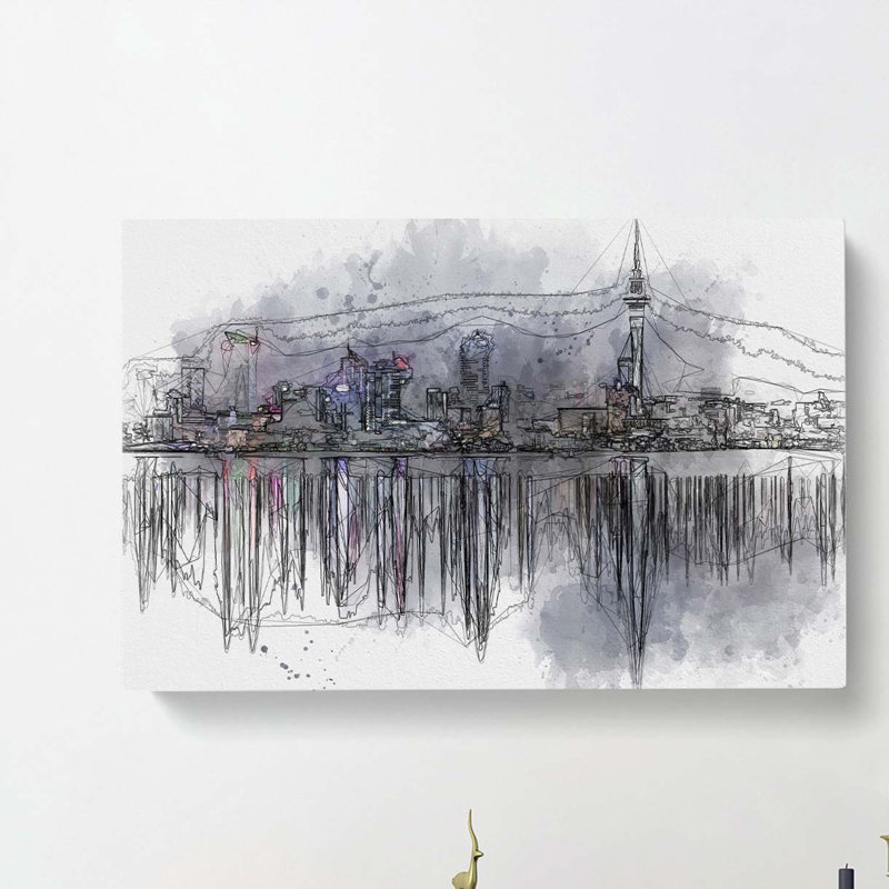 Reflections Of The Auckland Skyline In Abstract - Wrapped Canvas Print, 60cm H x 91cm W x 3cm D