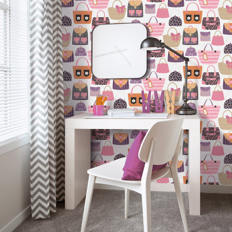 Kids and Teens Collection Purses Wallpaper Roll, Pink/Purple