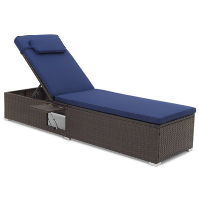 Ebern Designs 1 Pcs Patio Chaise Lounge With 6-level Backrest Comfy Seat Cushion & Headrest Backyard by Ebern Designs