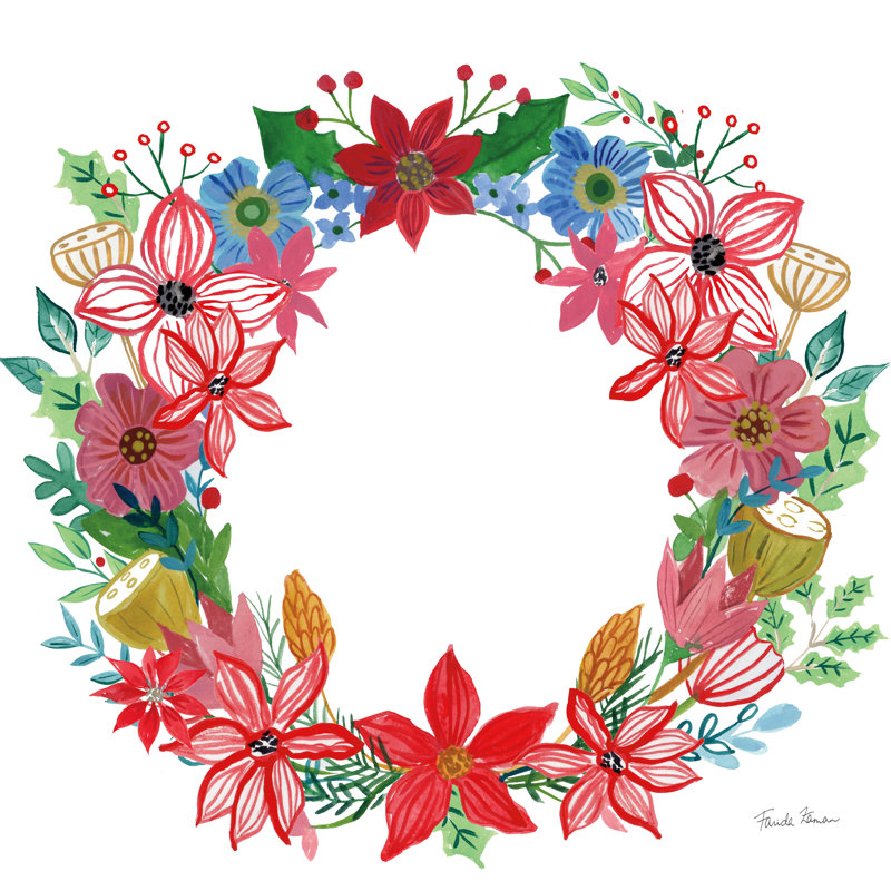 Couronne de poinsettia II, H 12 po x l 12 po, Non, Toile tendue