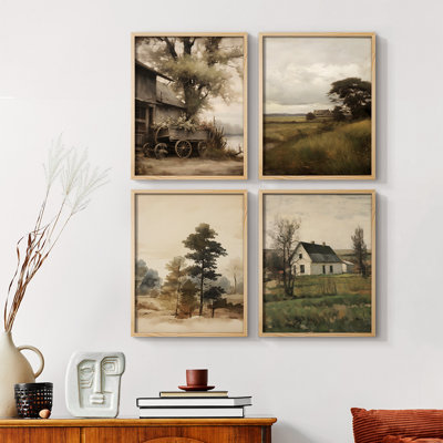 «Vintage Landscape», reproduction encadrée - ensemble de 4
