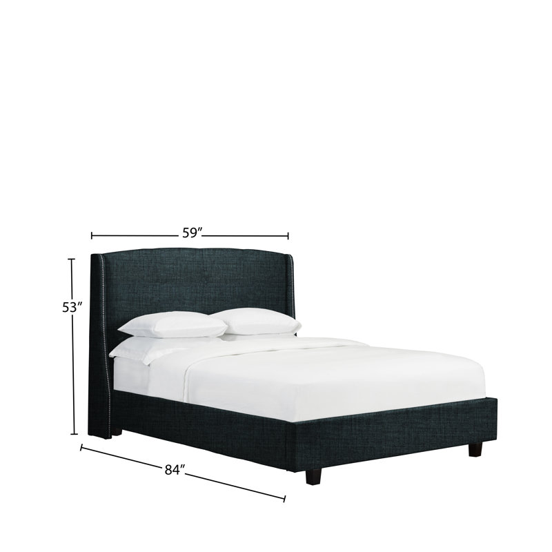 Lit plateforme tapissier Stonge, Double, Lin - denim