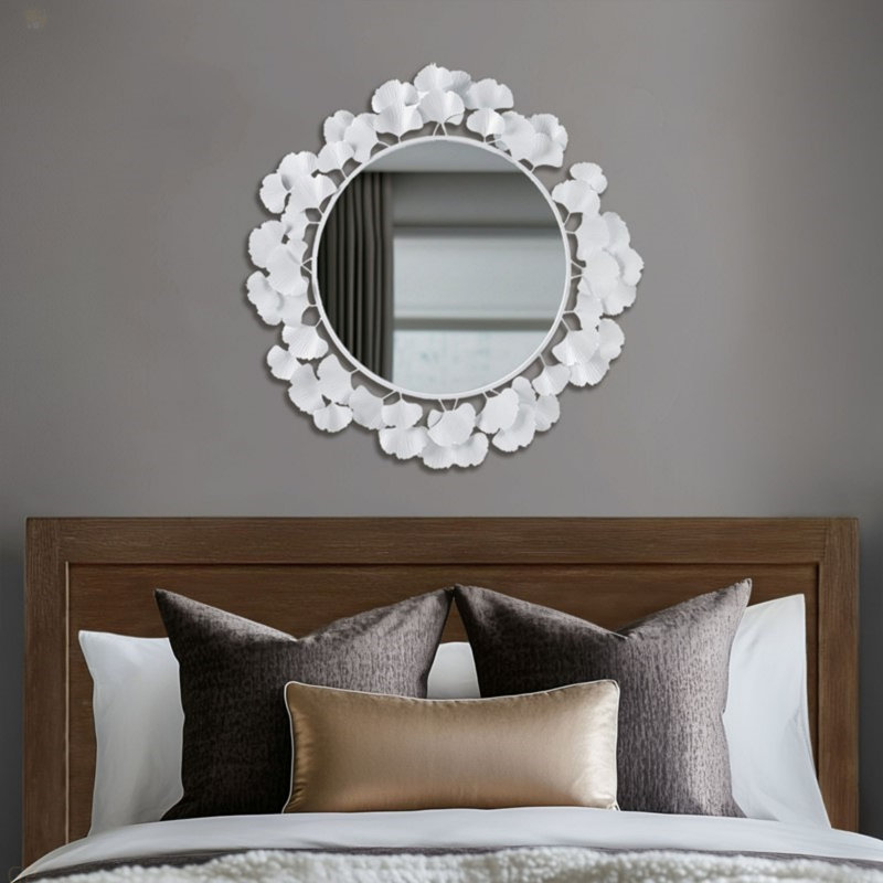 Miroir mural rond 30,5 po Eden Gingko, Blanc