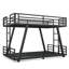 Lit superposé simple TG au-dessus de simple TG avec 2 échelles latérales, lit superposé en métal avec pieds de support spéciaux et lumière DEL, lit superposé à profil bas, noir