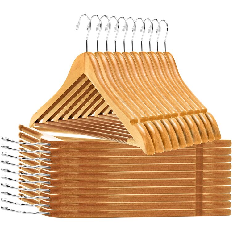 Premium Wooden Hangers 20 Pack - Durable Non Slip Coat Hangers Heavy Duty-  Natural Solid Wood Hangers - Clothes Hangers With Chrome Swivel Hooks 