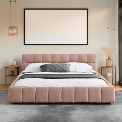 Luxury Chenille Upholstered Platform Bed Sturdy Frame