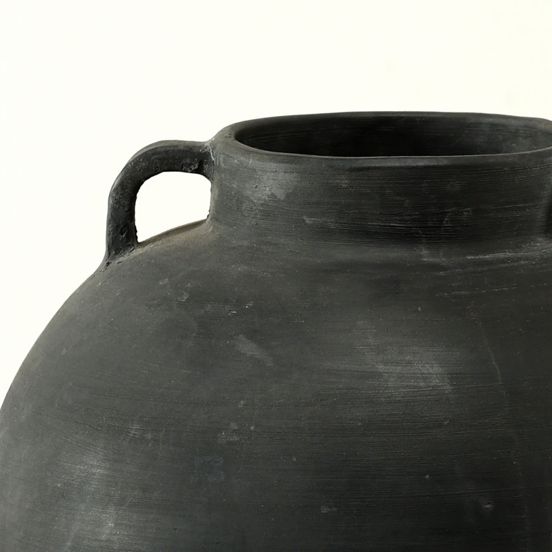14 Inches High Earthy Gray Vase with Two Decorative Handles