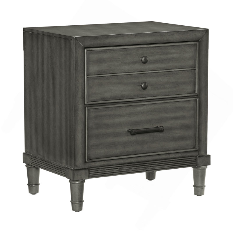 Table de chevet style transitionnel avec finition grise et meubles de chambre à coucher 1 pièce