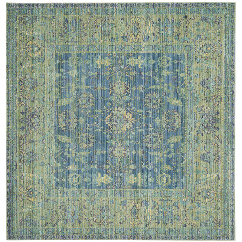 Tapis bleu / jaune Embrya, Carré 6 pi 7 po