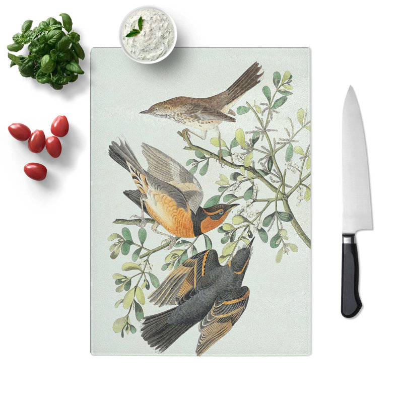 Tempered Glass Thrush and Mountain Mocking Birds by John James Audubon Chopping Board, 20 cm W x 28.5 cm L