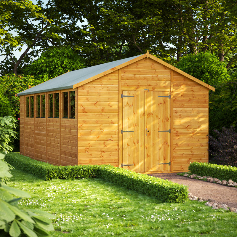 Powersheds 18 x 10ft Timber Tongue & Groove Garden Shed, Double Doors