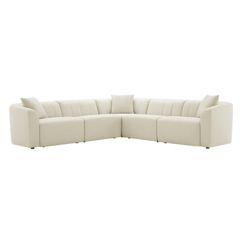 Canapé modulaire 5 pièces avec coussins réversibles Augustine, Tissage crème Luna Performance