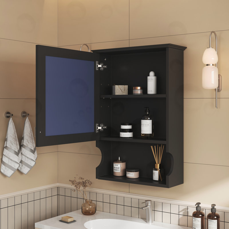 Armoire de rangement murale avec miroir, Noir