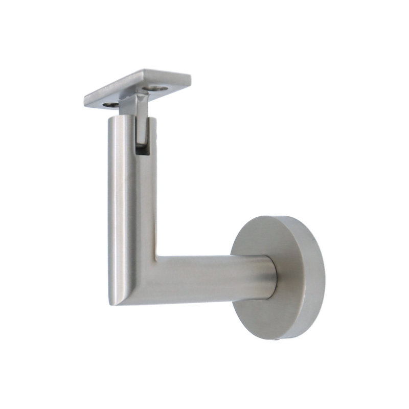 Surface Mount Handrail Bracket with Round Rose and Flat Plate, Satin Stainless Steel