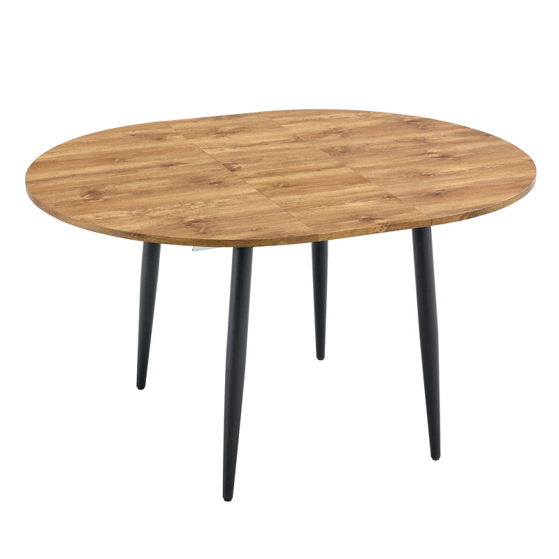 Table And Chair Set.modern Extendable Mdf Dining Table.paired With 6 Chairs With Soft Suede Cushions And Black Metal Legs.