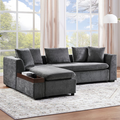 Sectional Sofa 93.7" L-Shaped Sofa Upholstered Sofa Couch With Wooden Storage Compartment For Living Room