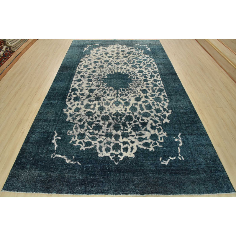 Tapis noué à la main en laine bleu 8 pi 1 po x 12 pi Tabriz