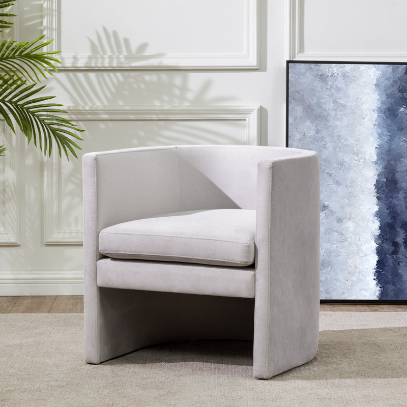 Fauteuil demi-tonneau 26 po, Velours gris clair
