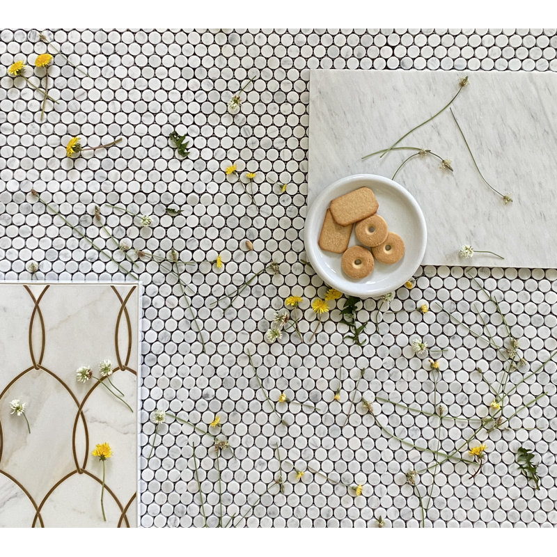 Arabescato Marble Penny Round Mosaic Wall Tile