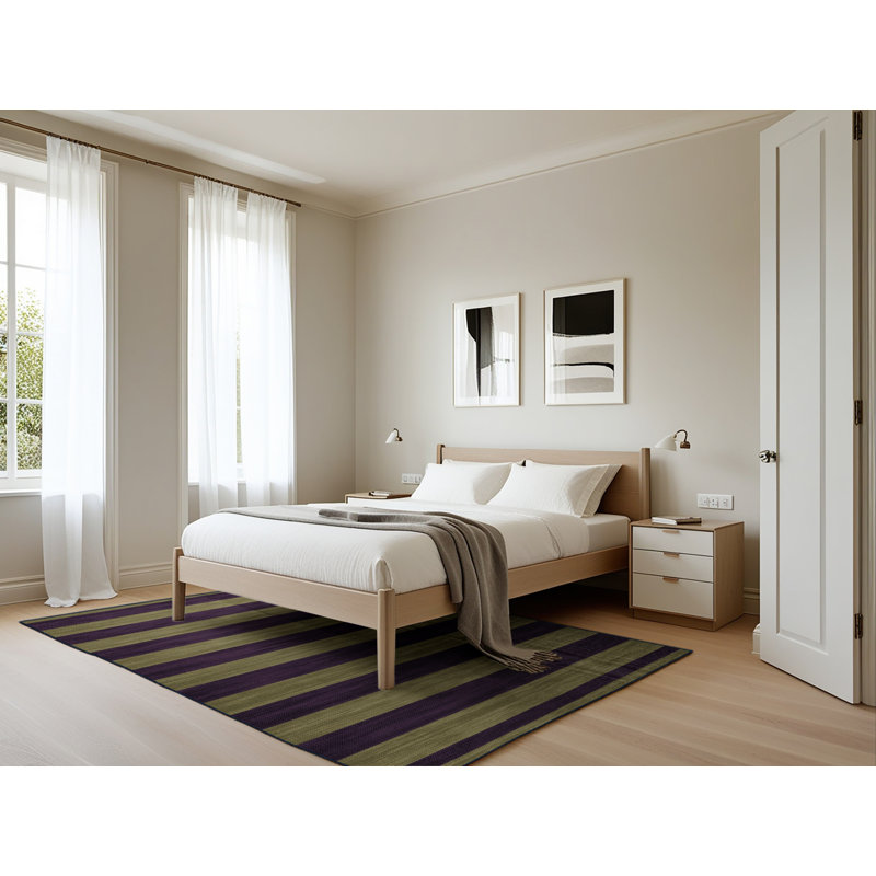 Tapis mauve à rayures horizontales lavable à la machine, Rectangle 5 pi x 7 pi