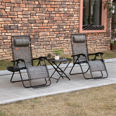 Ensemble de chaise Zero Gravity avec table d'appoint, chaise inclinable pliante avec porte-gobelets et coussins, chaise longue réglable pour piscine, jardin, pelouse, plage