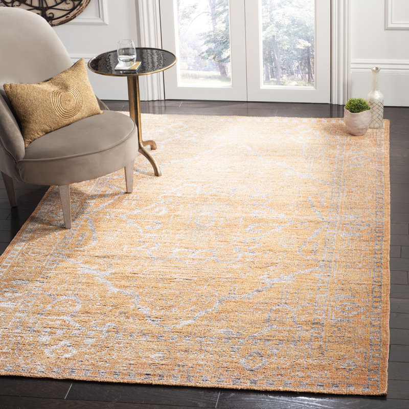 Tapis oriental brun / argent en laine / viscose noué à la main Brownsburg, Rectangle 4 pi x 6 pi