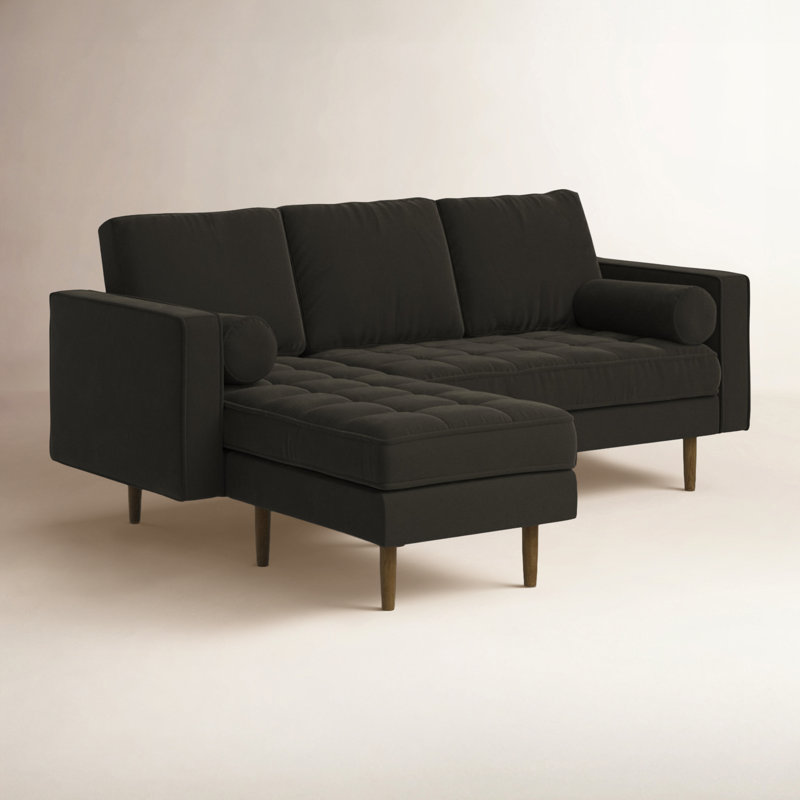 Geo 84" Wide Reversible Sofa and Chaise, Bella Smoke Performance Velvet