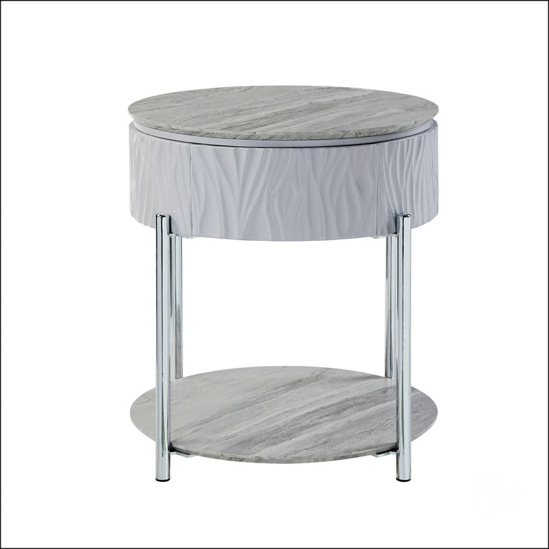 Gray High Gloss And Chrome Finish End Table