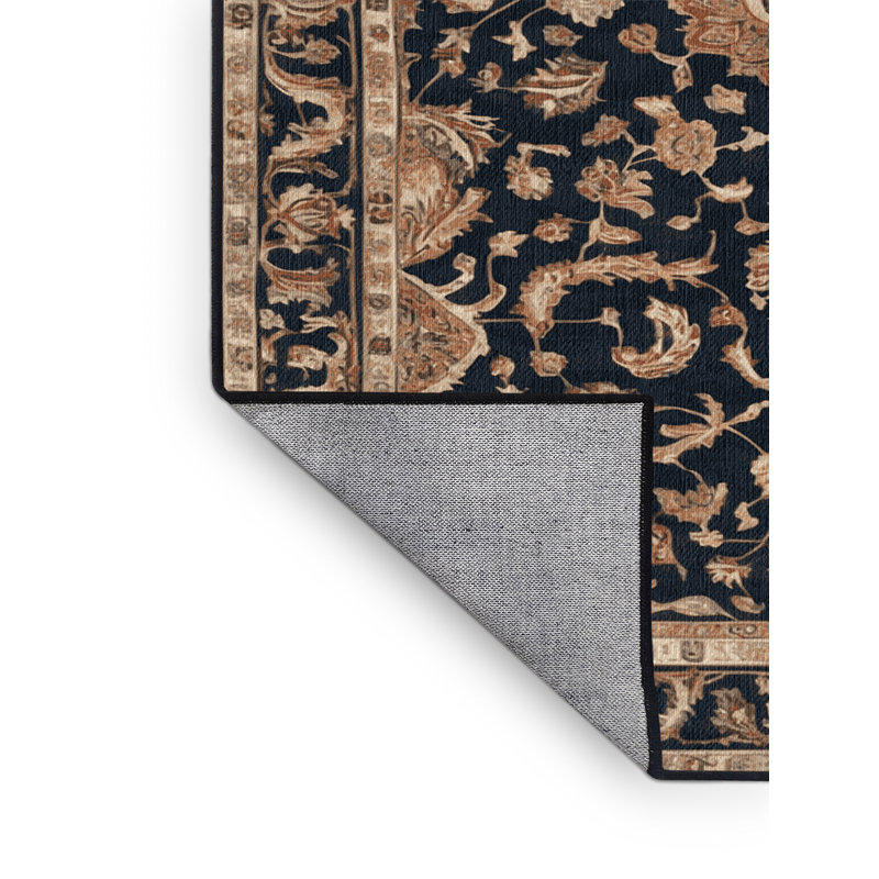 Machine Washable Persian Black Area Rug, Square 5'