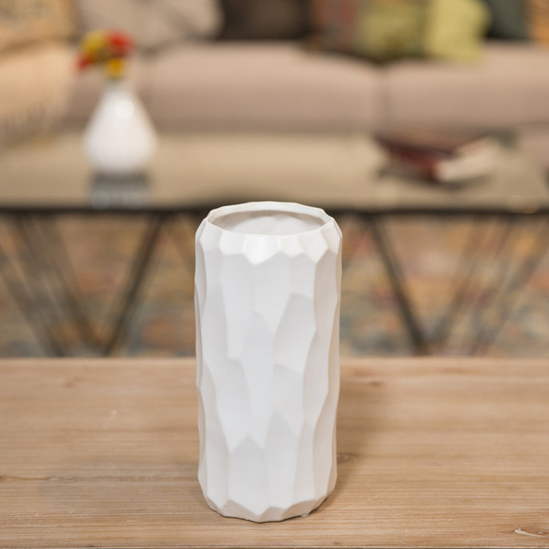 Perron Ceramic Table Vase, 10.5" H x 5.5" W x 5.5" D, White