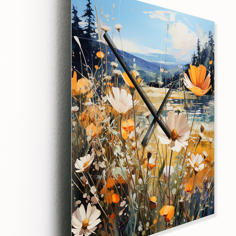 Sunny Meadows - Horloge murale paysage abstrait, Très grand