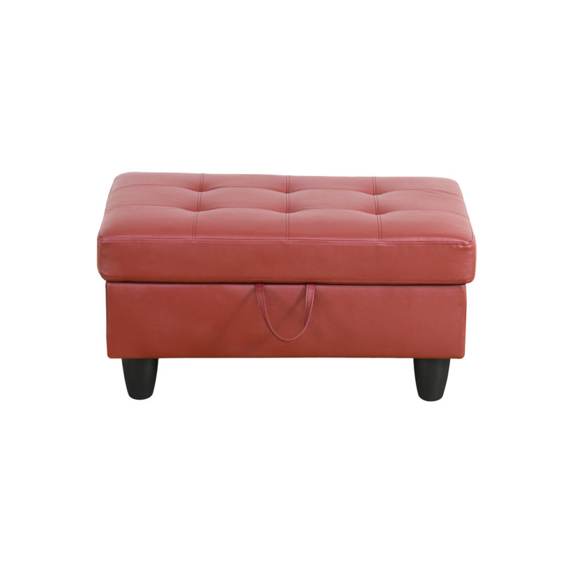 Repose-pieds de rangement rectangulaire en similicuir de 35 po de large Terrion, Rouge