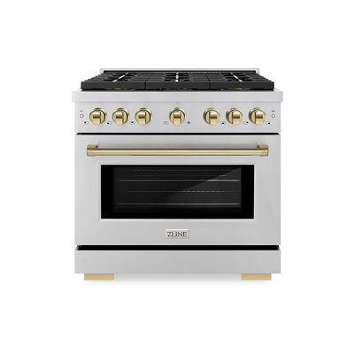 ZLINE Autograph 36 po. Cuisinière à double carburant avec plaque de cuisson 6 brûleurs DuoPro et détails dorés