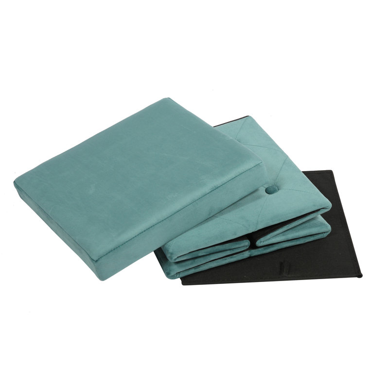 Farview 38cm Wide Velvet Square Plain Foldable Ottoman Ottoman with Storage, Teal