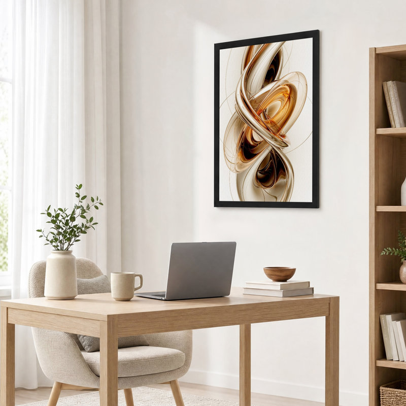 Tableau abstrait tourbillonnant en bronze et or métallisés sur toile, H 36 po x l 24 po