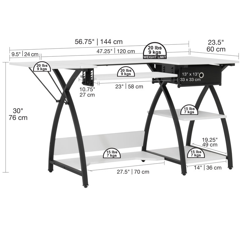 Comet Plus Adjustable Black and White Hobby Desk with Storage