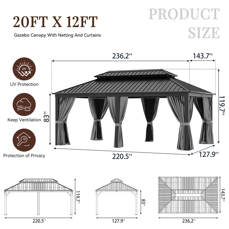 20 pi L 12 pi. D Pavillon de jardin en aluminium