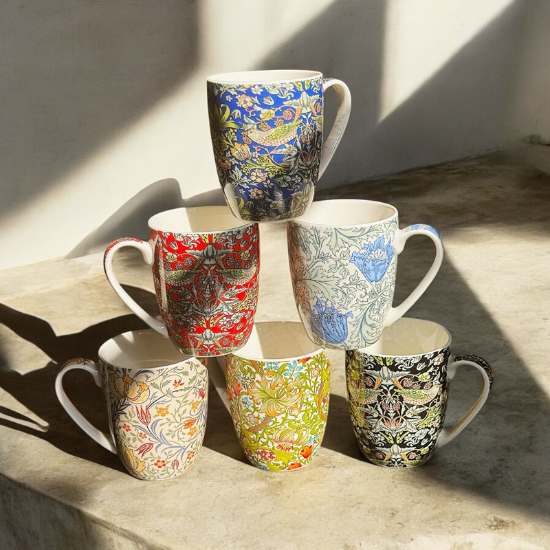 William Morris Mixed Design Set of 6 Gift Set Coffee Mugs Arce Ceramic Coffee Mug